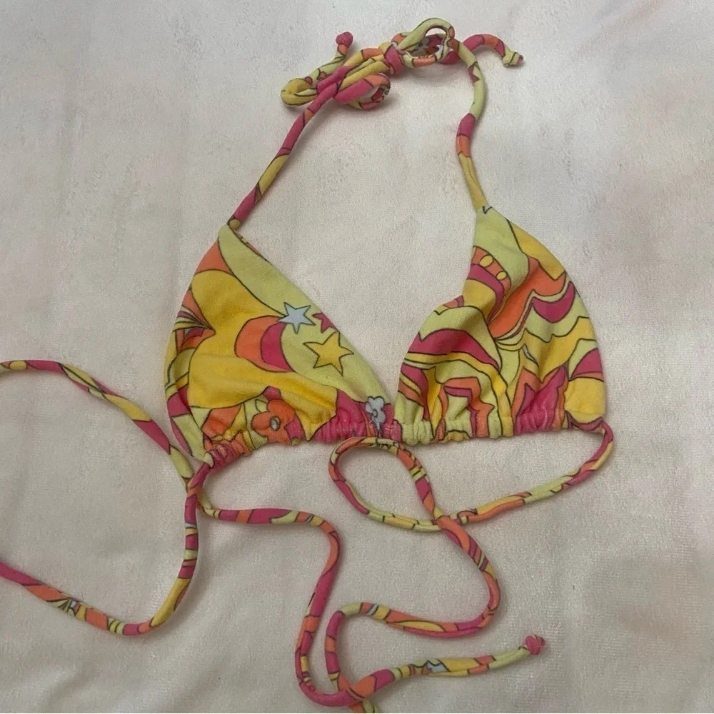 New! Frankie's Bikinis Tia Peace Terry Yellow Pink Patterned Bikini 1067